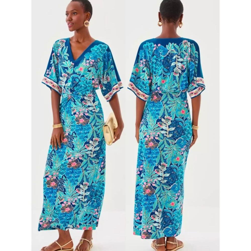 NWT Lilly Pulitzer Adalyn Maxi Dress Size 8 Starlight Navy Best Fronds Forever - Picture 3 of 14